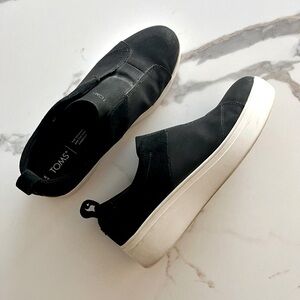 Toms Black Platform Slip Ons